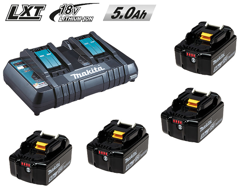 Energypack:18-504  Doppel- Schnellladegerät Dc18rd + 4stk. 18V 5.0 Ah Akkus