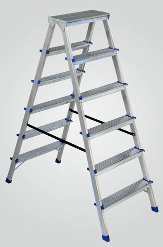 Stufenstehleiter (Leichte Ausführung für Handwerk, Lager, Montagen und Haushalt) Beidseitig Begehbar