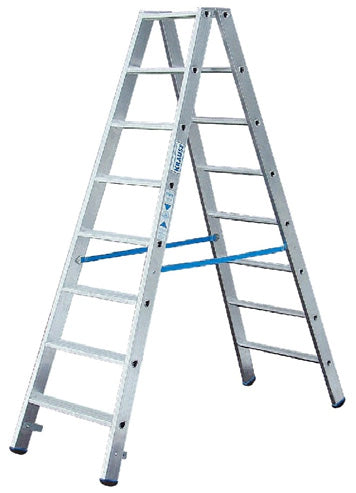 Stufenstehleiter (Massive Ausführung für Handwerk, Lager und Montagen) Beidseitig Begehbar. Gs und Tüv Geprüfte Ausführung, Stufenbelastung 150 Kg. Stufentiefe 80mm