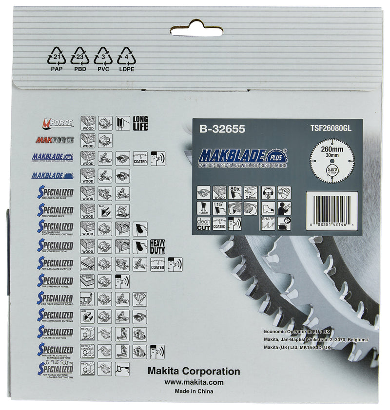 Makita- Kreissägeblatt MAKBLADE Plus 260 X 30 Mm, 80 Zähne