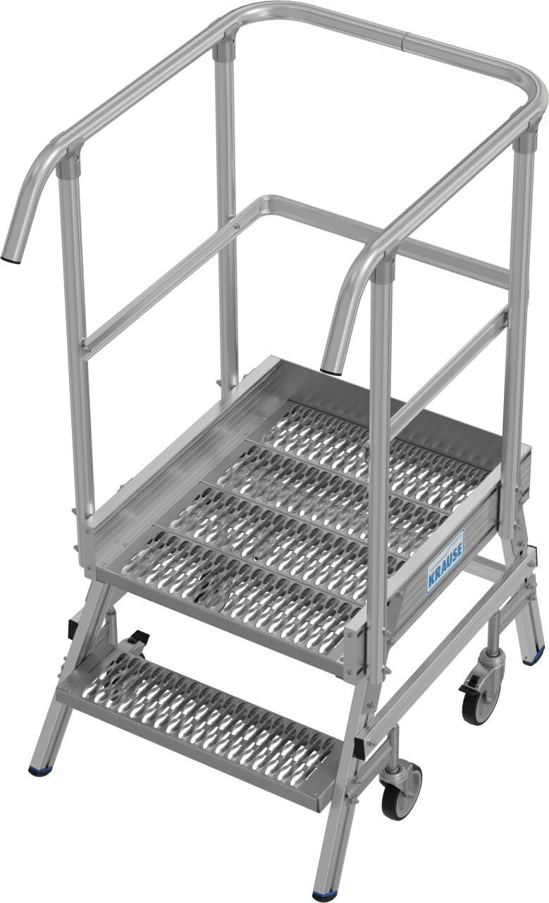 PodestLeiter fahrbar, einseitig begehbar, Profilrost mit R13 Stufen