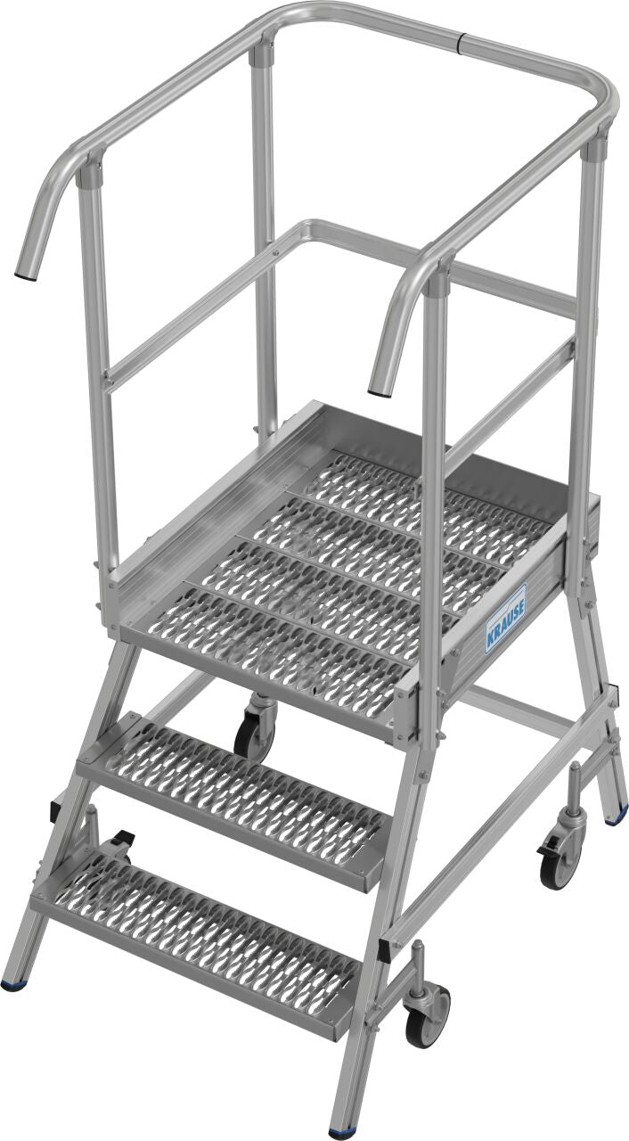 PodestLeiter fahrbar, einseitig begehbar, Profilrost mit R13 Stufen