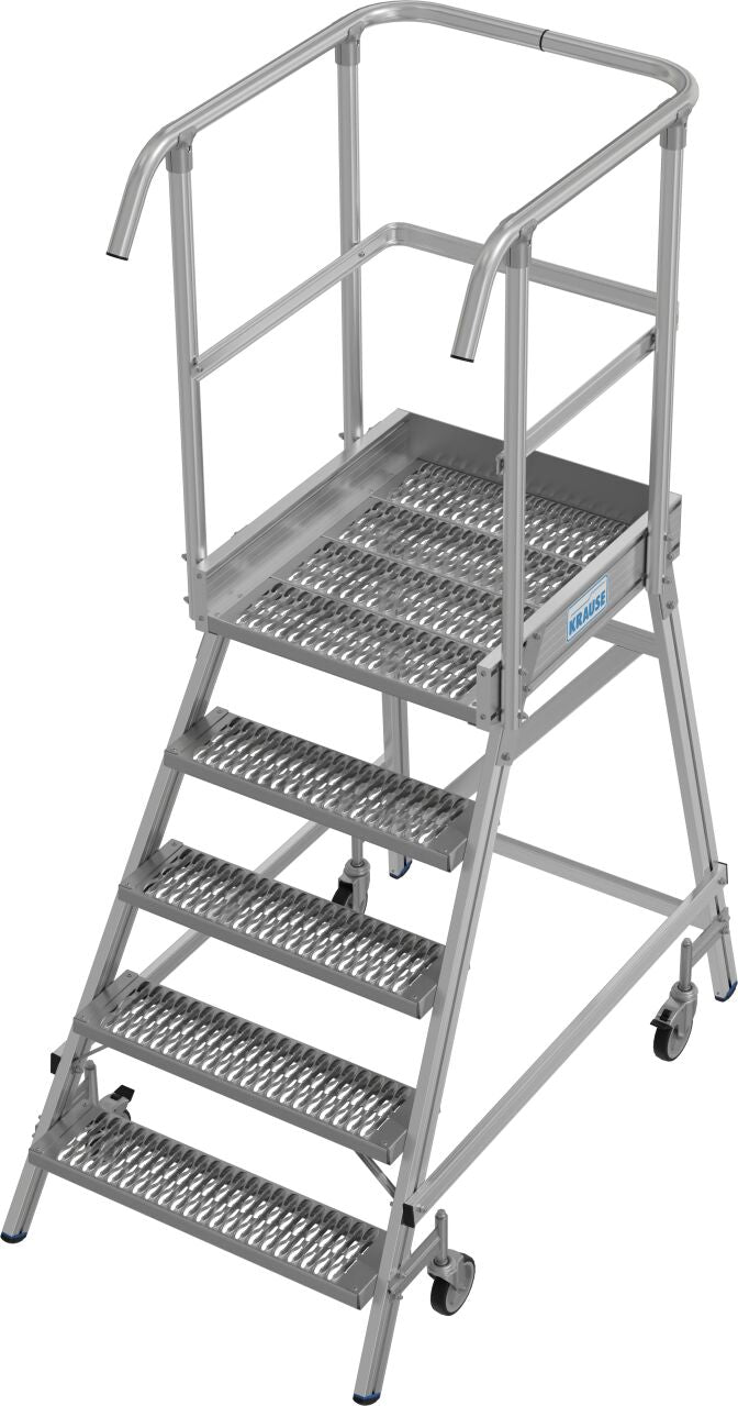 PodestLeiter fahrbar, einseitig begehbar, Profilrost mit R13 Stufen