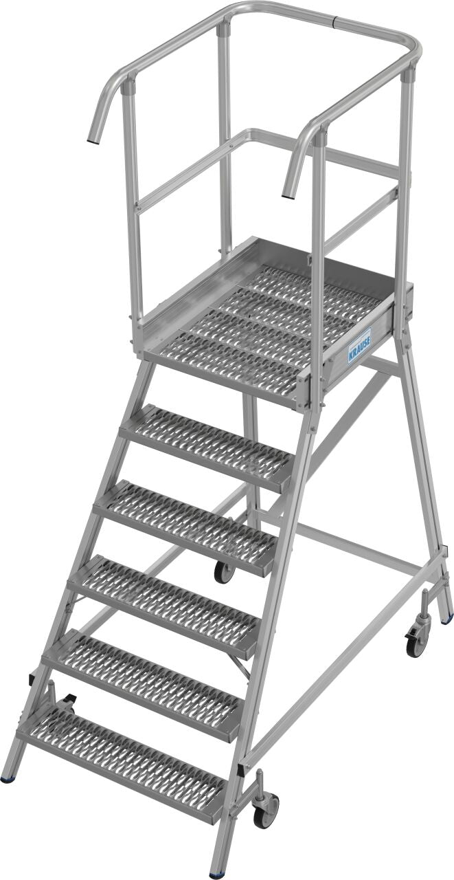 PodestLeiter fahrbar, einseitig begehbar, Profilrost mit R13 Stufen