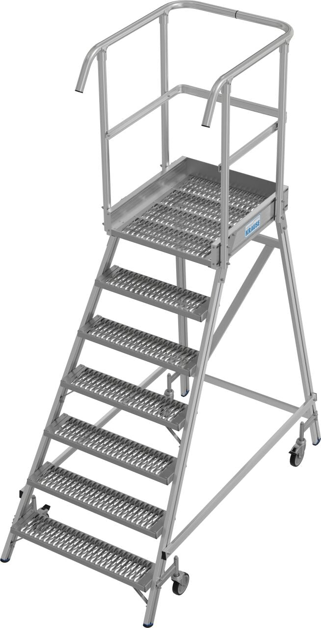 PodestLeiter fahrbar, einseitig begehbar, Profilrost mit R13 Stufen