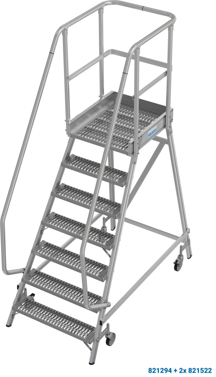 PodestLeiter fahrbar, einseitig begehbar, Profilrost mit R13 Stufen