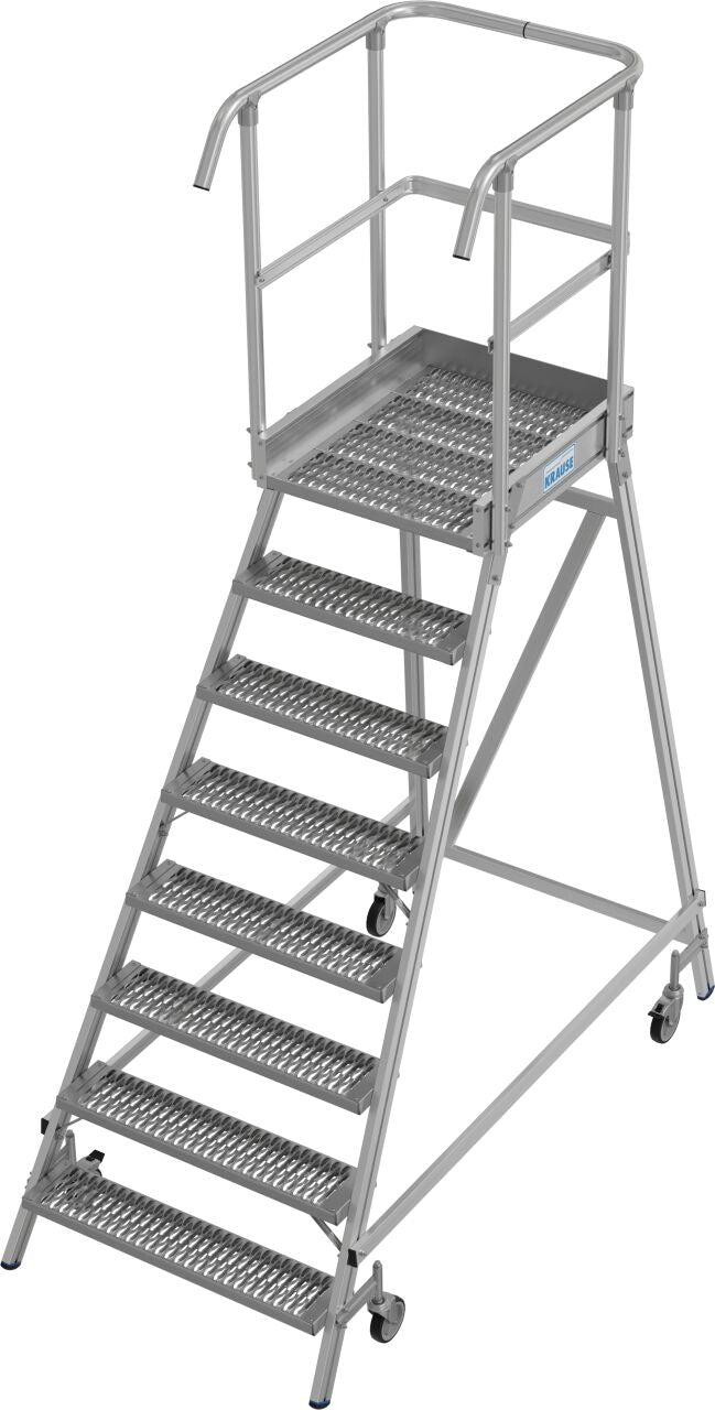PodestLeiter fahrbar, einseitig begehbar, Profilrost mit R13 Stufen