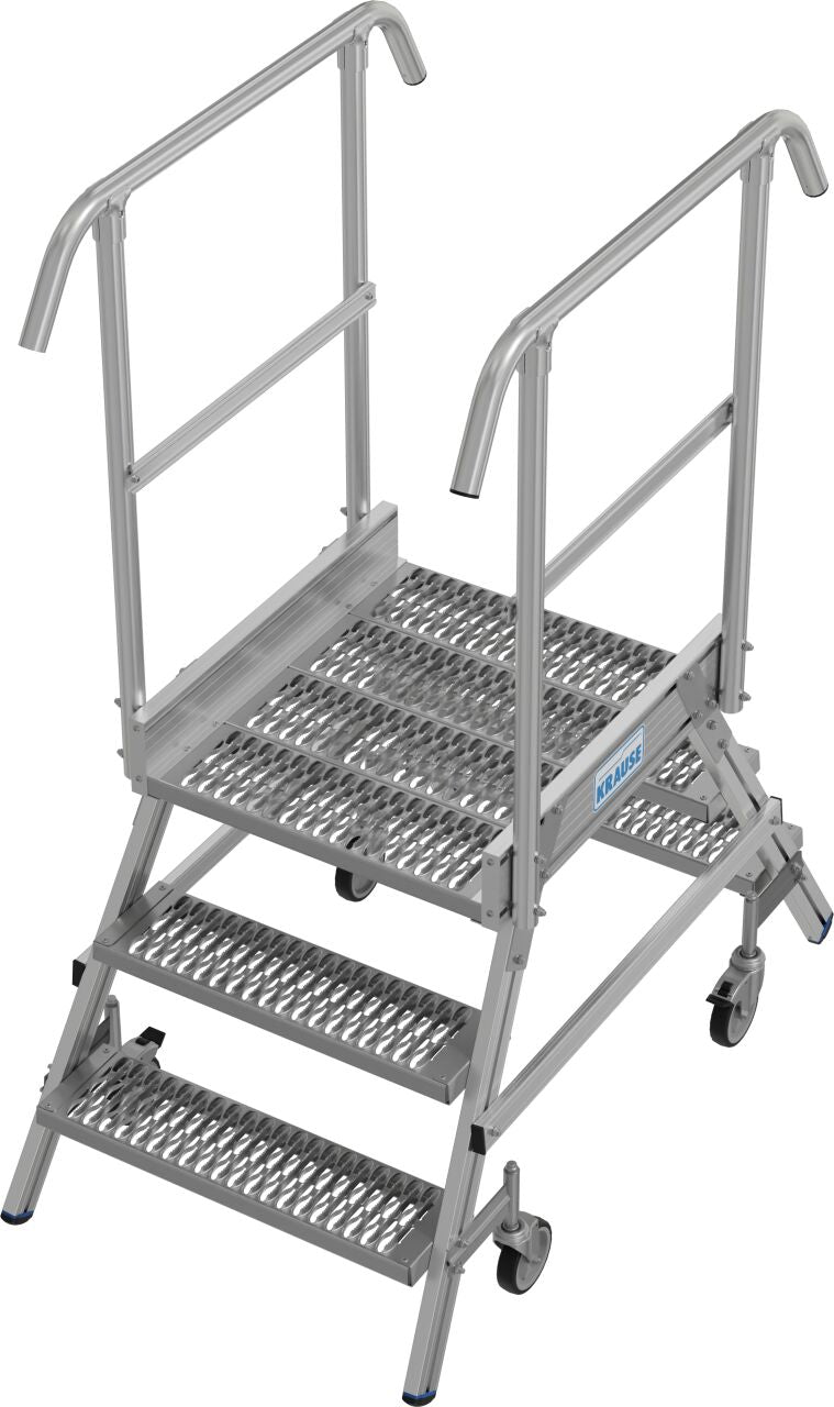 PodestLeiter fahrbar, beidseitig begehbar, Profilrost mit R13 Stufen