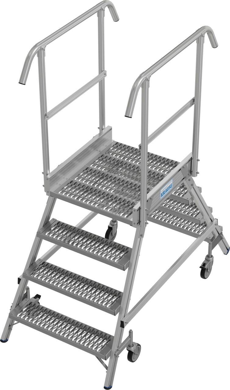 PodestLeiter fahrbar, beidseitig begehbar, Profilrost mit R13 Stufen