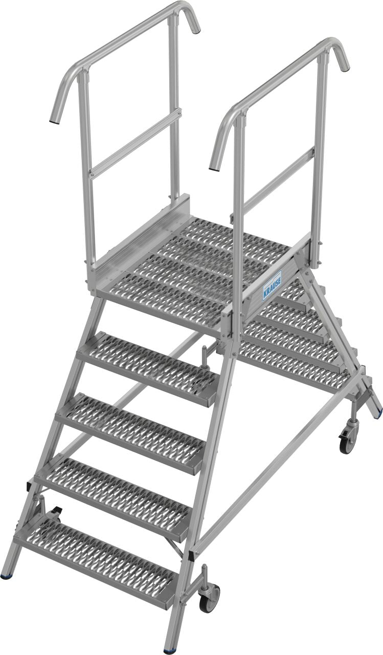PodestLeiter fahrbar, beidseitig begehbar, Profilrost mit R13 Stufen