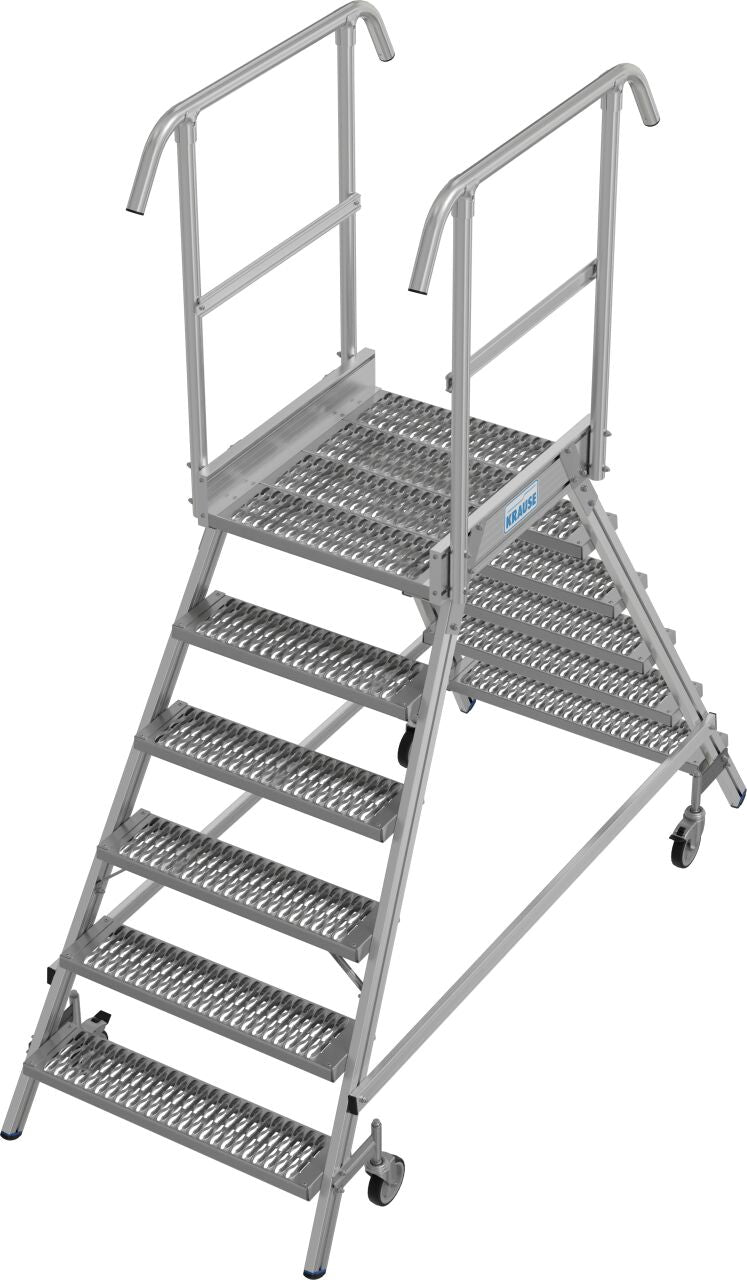 PodestLeiter fahrbar, beidseitig begehbar, Profilrost mit R13 Stufen