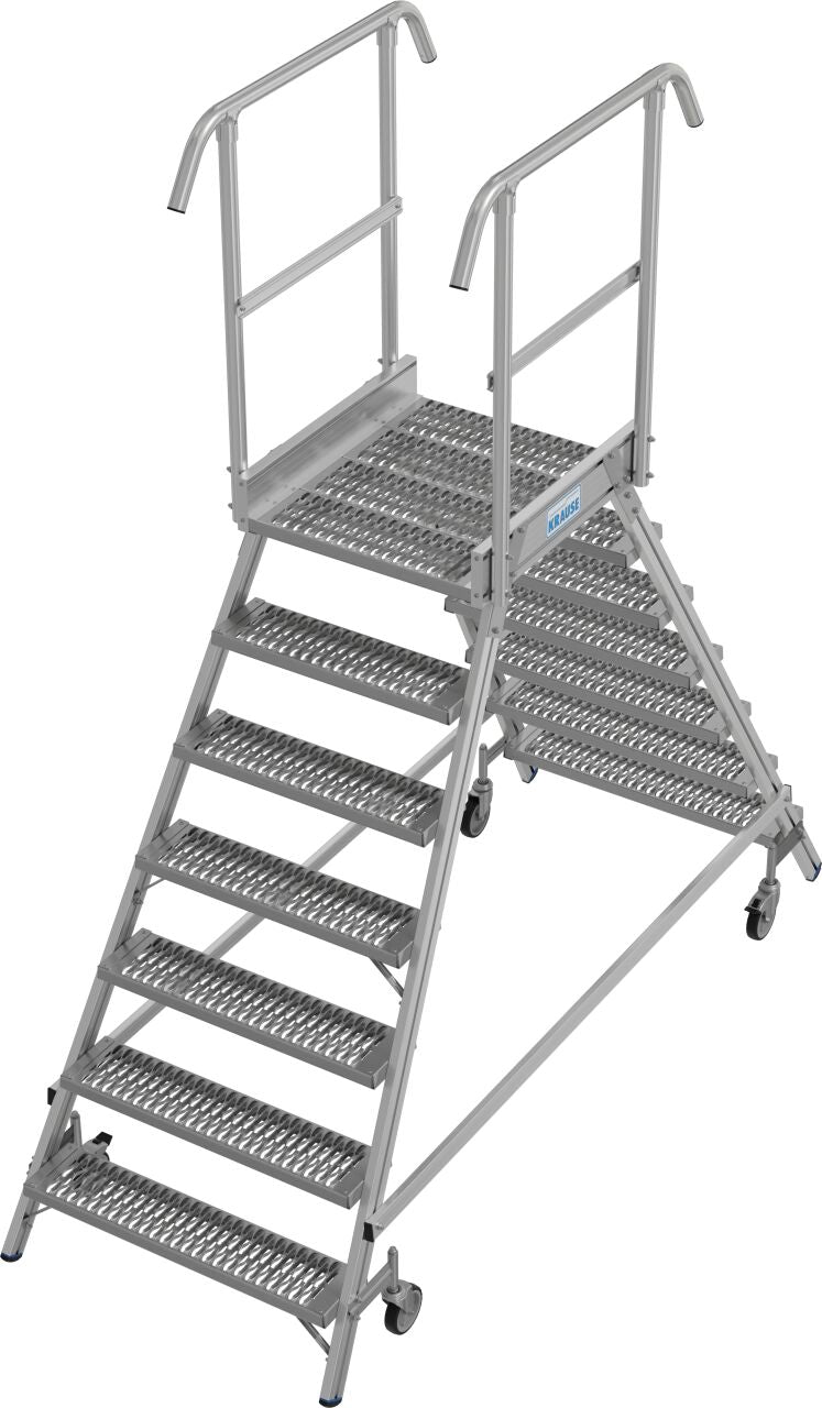 PodestLeiter fahrbar, beidseitig begehbar, Profilrost mit R13 Stufen