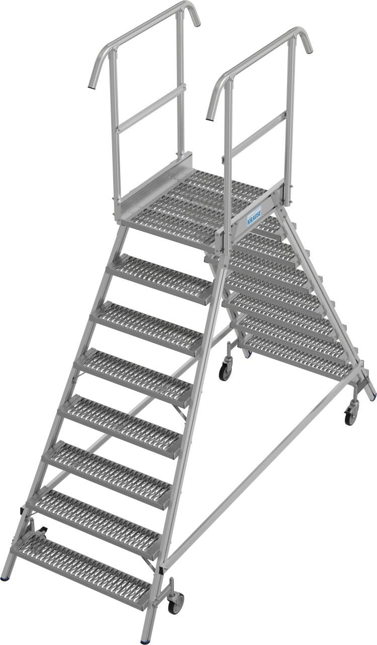PodestLeiter fahrbar, beidseitig begehbar, Profilrost mit R13 Stufen