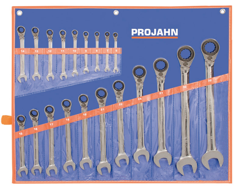 GearTech Schlüssel Satz Rolltasche umschaltbar 20 tlg 6 - 7 - 8 - 9 - 10 - 11 - 12 - 13 - 14 - 15 - 16 - 17 - 18 - 19 - 21 - 22 - 24 - 27 - 30 - 32 mm