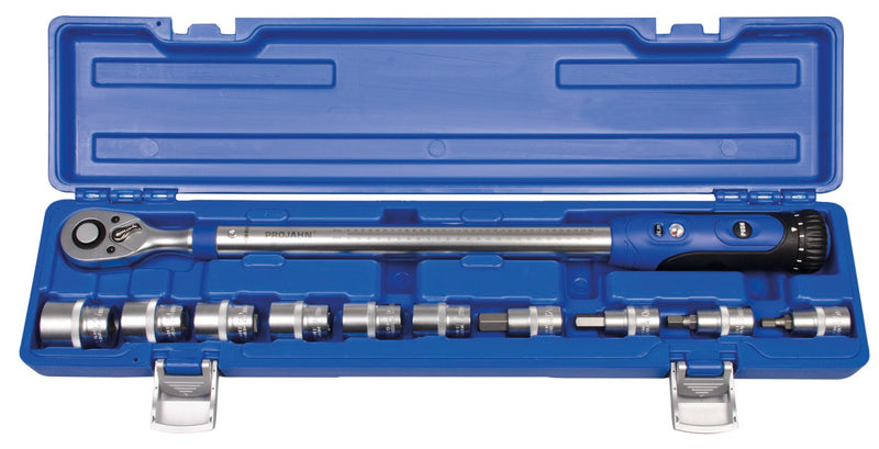 1/2" Drehmomentschlüssel-Set, 11-teilig TORQÜ-PROFI 200 + Stecknusseinsätze Bereich: 40-200 Nm Toleranz: 4%