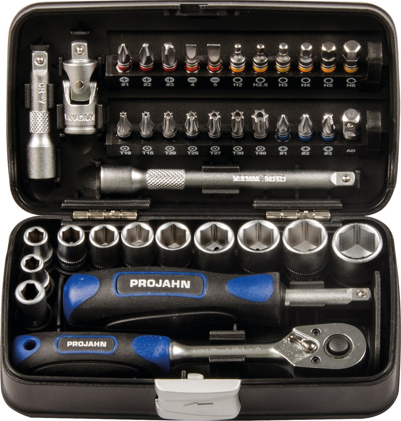 1/4" Mini Steckschlüssel- & Bit-Box, 38tlg. mit markierten Bits