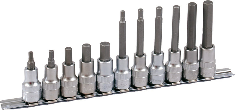 1/2" Bit Stecknuss Satz auf Schiene 11tlg 6-kant, 60 + 100mm