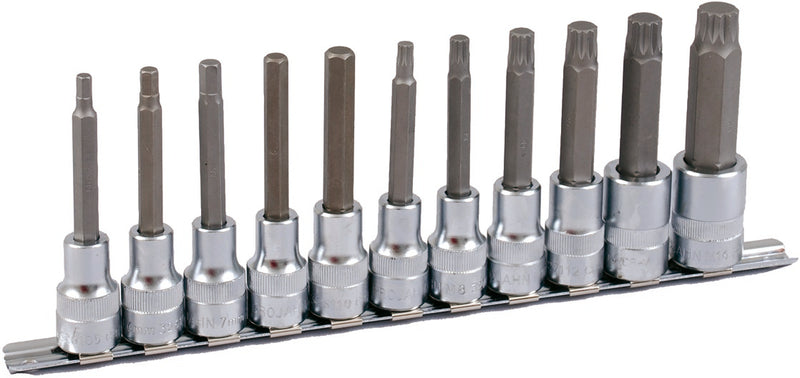 1/2" Bit Stecknuss Satz auf Schiene 11tlg 6kant+VZ