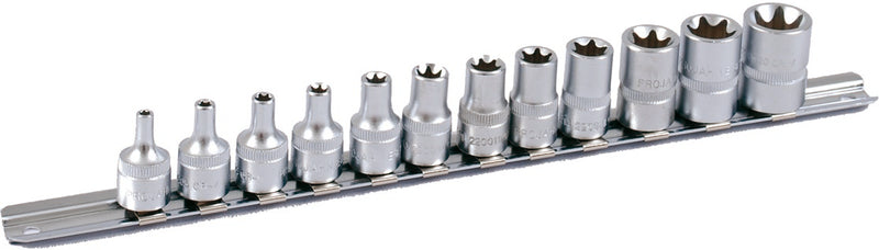 3/8" Stecknuss Satz auf Schiene 12tlg InnenTXNüsse