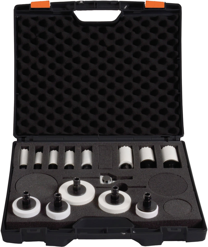 BiMetall Lochsägen-Koffer "Universal Flexibel", 14 tlg. 13 an der Lochsäge vormontierte Verbindungsstücke, inkl. 1 x Schnellwechsel-Adapter