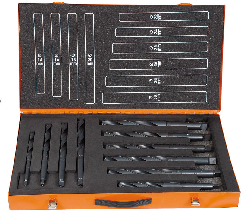 DIN 345 Bohrer in Stahlblechkoffer Ø 14-16-18-20-22-24-25-26-28-30 mm 10teilig