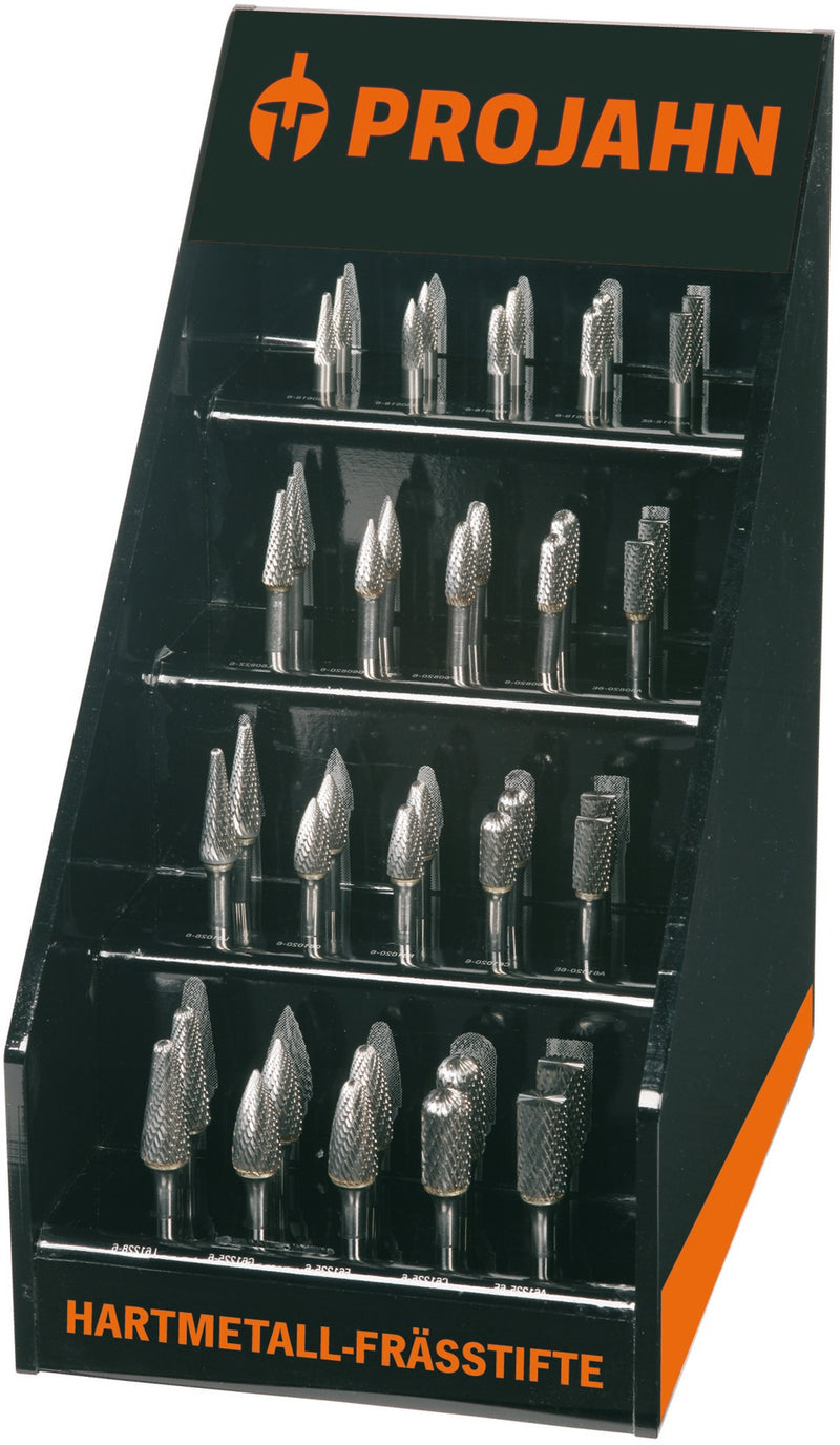 Frässtifte HM, 40tlg. im Präsentationsdisplay je 2x Form B, C, F, G, L Durchmesser 6.0, 8.0, 9.6, 12.7