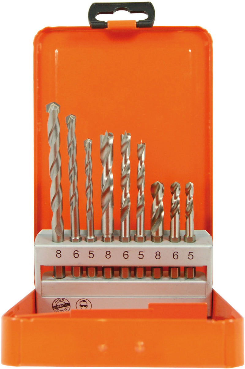 Bohrer Satz Stahl/Stein/Holz 6kt Schaft 9tlg