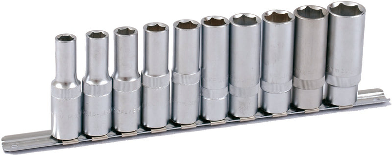 1/2" Stecknuss Satz auf Schiene 10tlg tiefe Nüsse