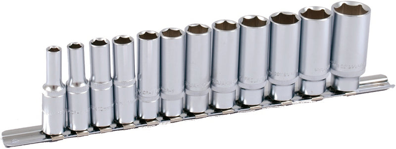 3/8" Stecknuss Satz auf Schiene 12tlg tiefe Nüsse