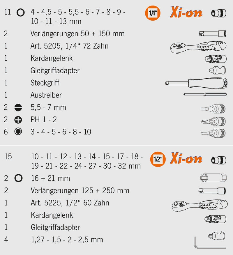 Xi-On 1/4" + 1/2" Steckschlüssel Satz 54tlg
