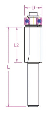 Kantenfräser mit Kugellager D 12,7 mm, L 58 mm, L2 26 mm