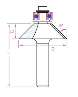Fasefräser mit Kugellage D 32  mm, L 44,8 mm, L2 13 mm