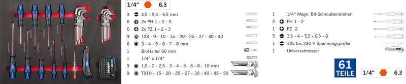 Bestückter Werkstattwagen SPACE mit 7 Schufächern und 229 - tlg. proficraft Bestückung Blau / Anthrazit (ehemals SPACELINE)