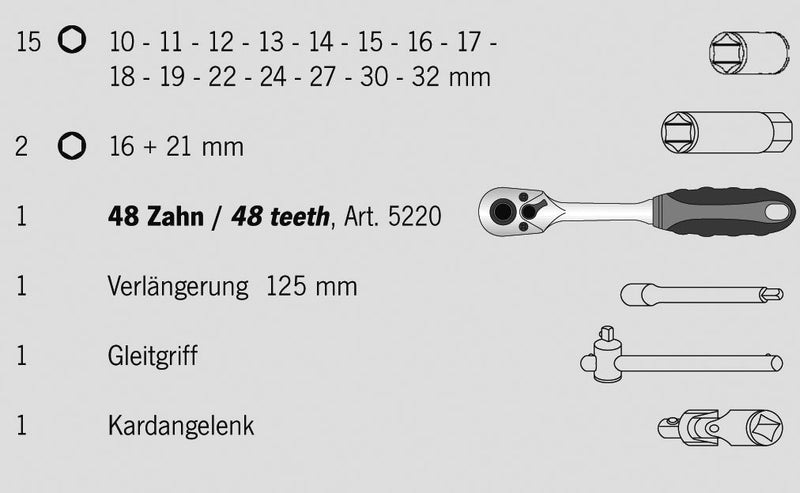 1/2" Steckschlüssel Satz 22tlg proficraft