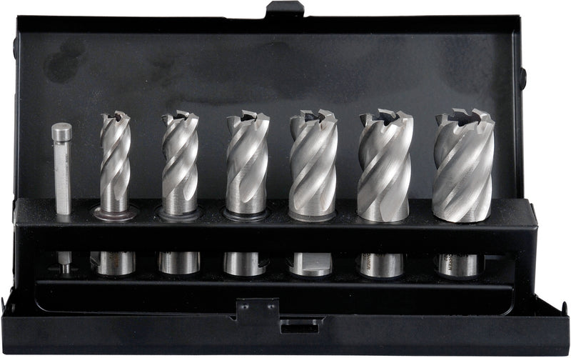 Kernbohrer in Stahlblechkassette 7tlg. Ø 12/14/16/18/20/22 mm, 1 Führungsstift