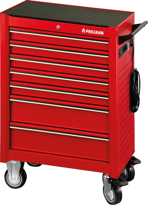 Werkstattwagen UNIVERSE mit E-Power Elektroverteiler mit 7 Schubfächern Rot