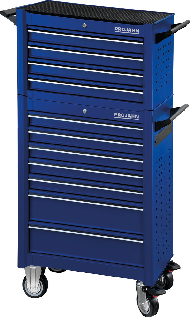 Werkstattwagen UNIVERSE + E-Power + Werkstattwagenaufsatz UNIVERSE + Dosenhalter + Papierrollenhalter Blau