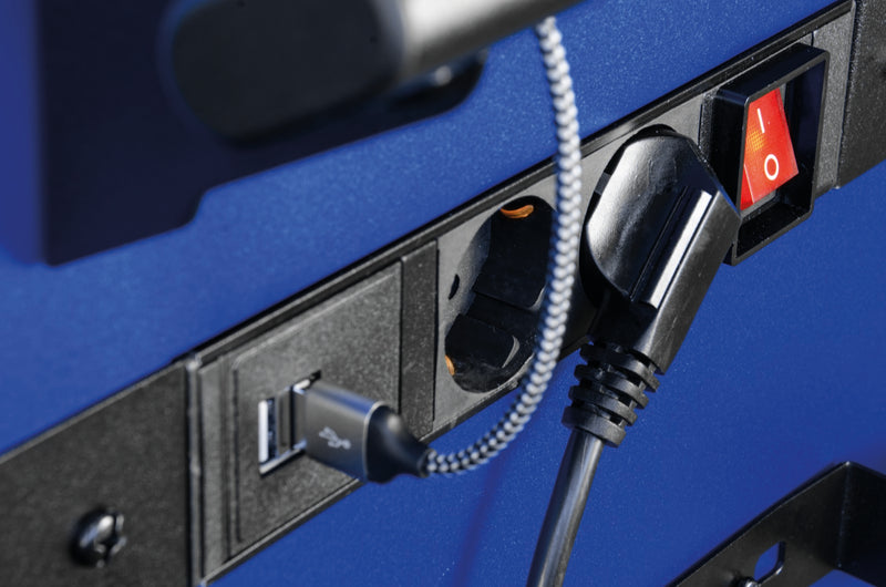 Bestückter Werkstattwagen UNIVERSE + E-Power Elektroverteiler + Werkstattwagenaufsatz UNIVERSE + Dosenhalter + Papierrollenhalter + 379-tlg. Bestückung