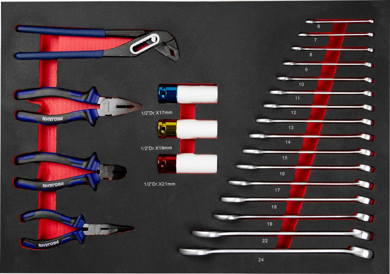 proficraft Zangen-/Gabelringschlüssel- und Schlagsteckschlüssel-Einsätze Einlage 23-teilig