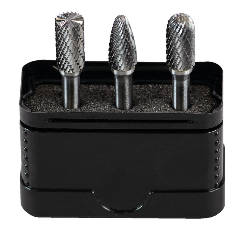 HM Frässtifte-Set, 3tlg. in Kunststoffpack Form B, C, F Kopfdurchmesser 9.6 mm