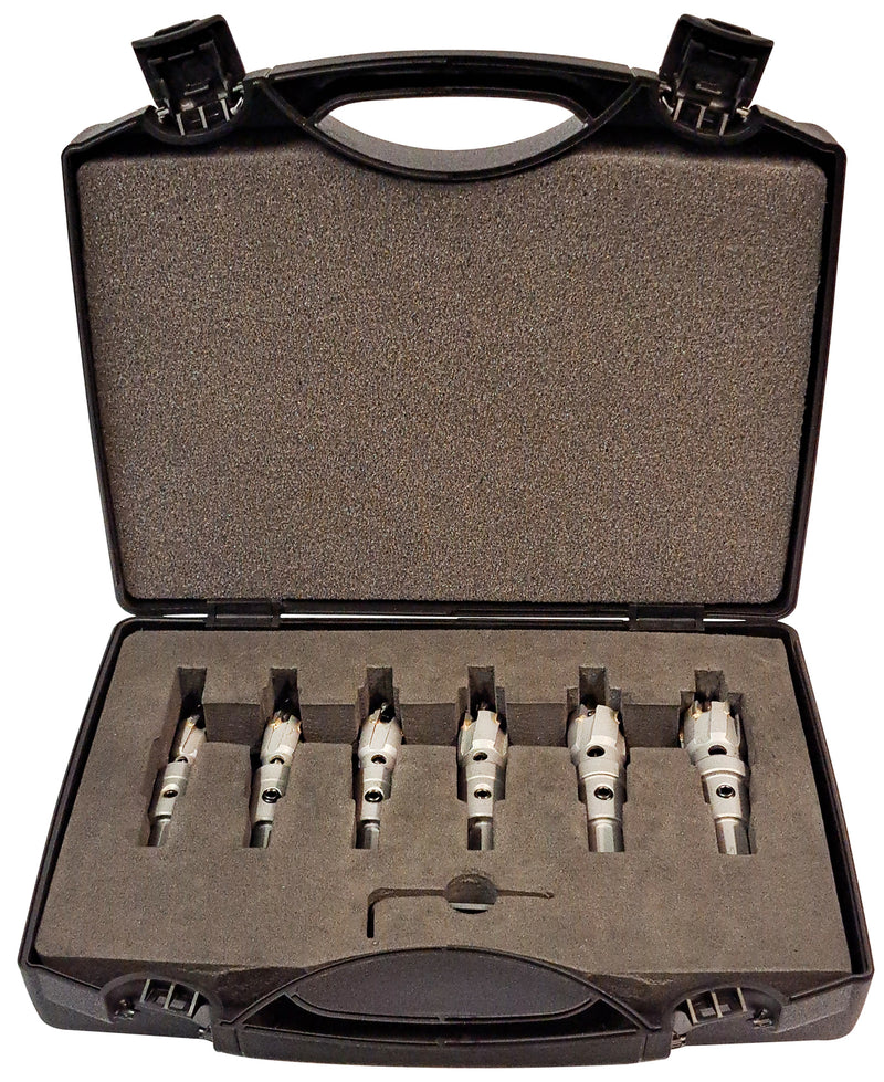 TCT Metall-Lochsägen Set 18-tlg. Ø 12/14/16/18/20/22 mm, inkl. Spiralbohrer und Federn + Winkelstiftschlüssel