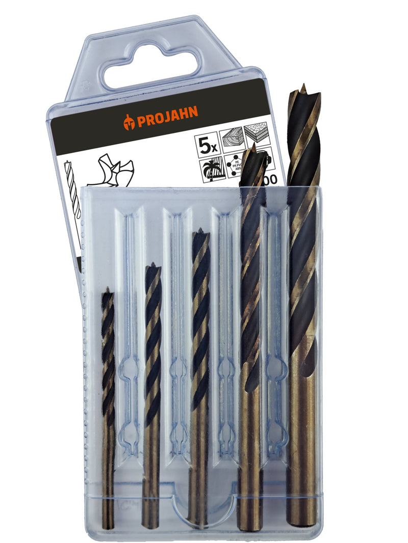 Holz Spiralbohrer mit 3 Schneiden Set 5-tlg. Ø 4-5-6-8-10 mm