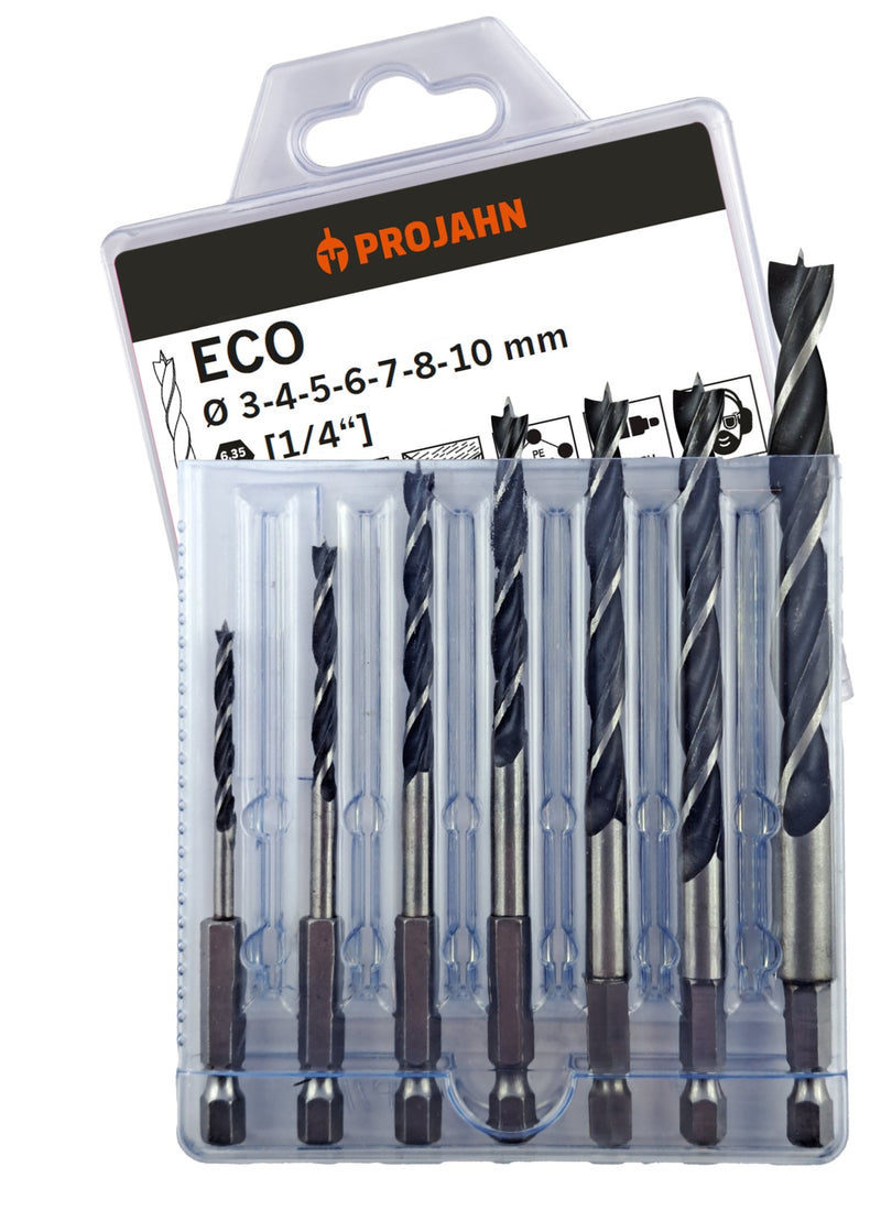 Holzspiralbohrer ECO set 7-tlg. mit 6,35 mm [1/4"] 6-kant Aufnahme