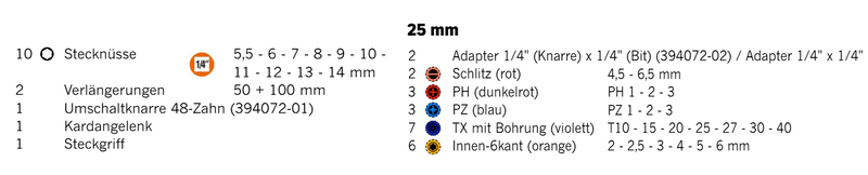 Mini Steckschlüssel- & Bit-Box 38tlg 1/4"