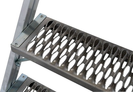 PodestLeiter fahrbar, beidseitig begehbar, Profilrost mit R13 Stufen